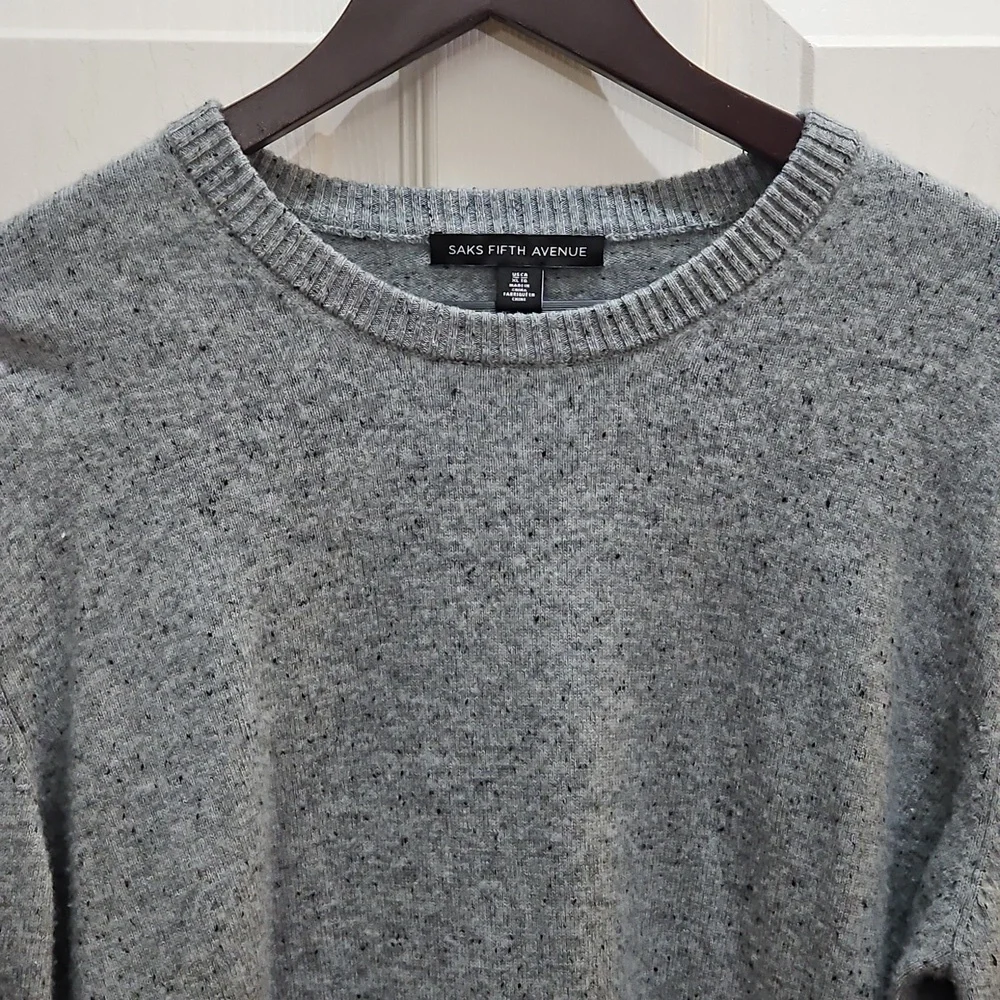 Saks Fifth Avenue Black Label Gray Merino Wool Blend Mens Crew Neck Sweater XL